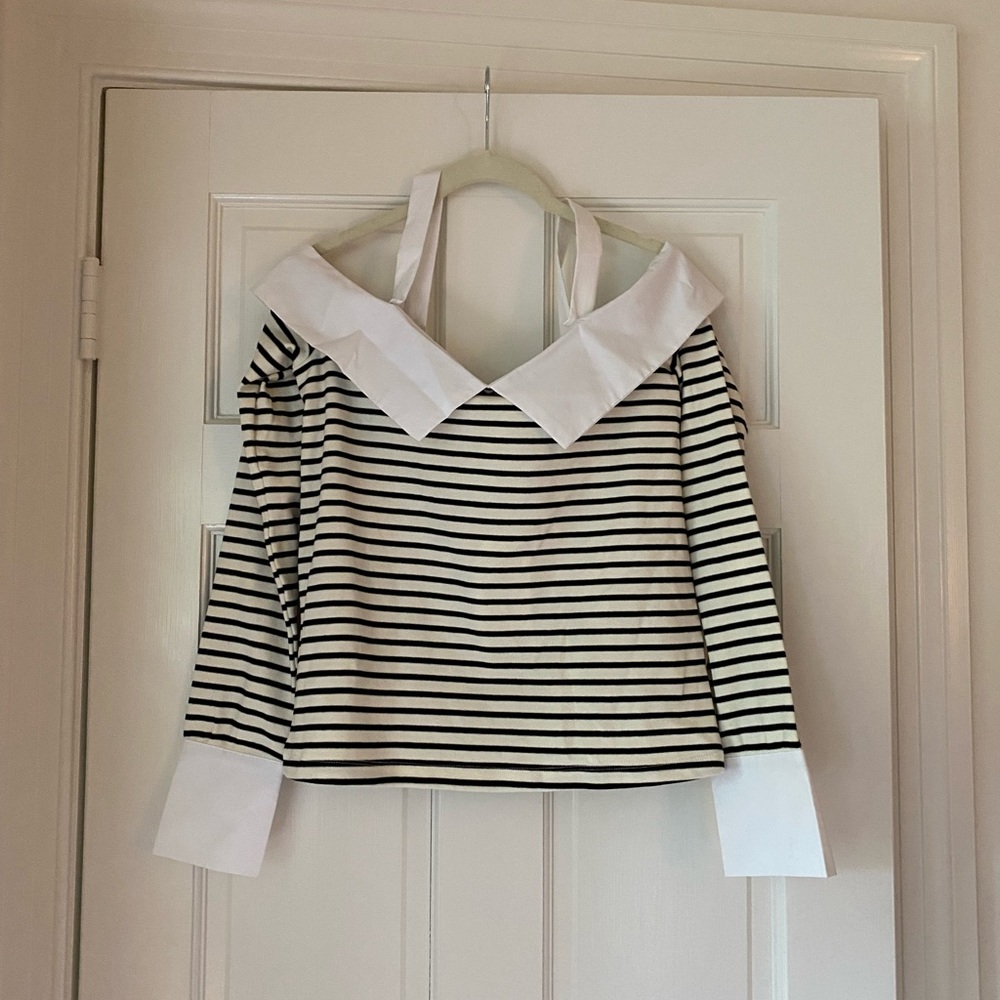 English Factory off the shoulder nautical striped shirt. Size S